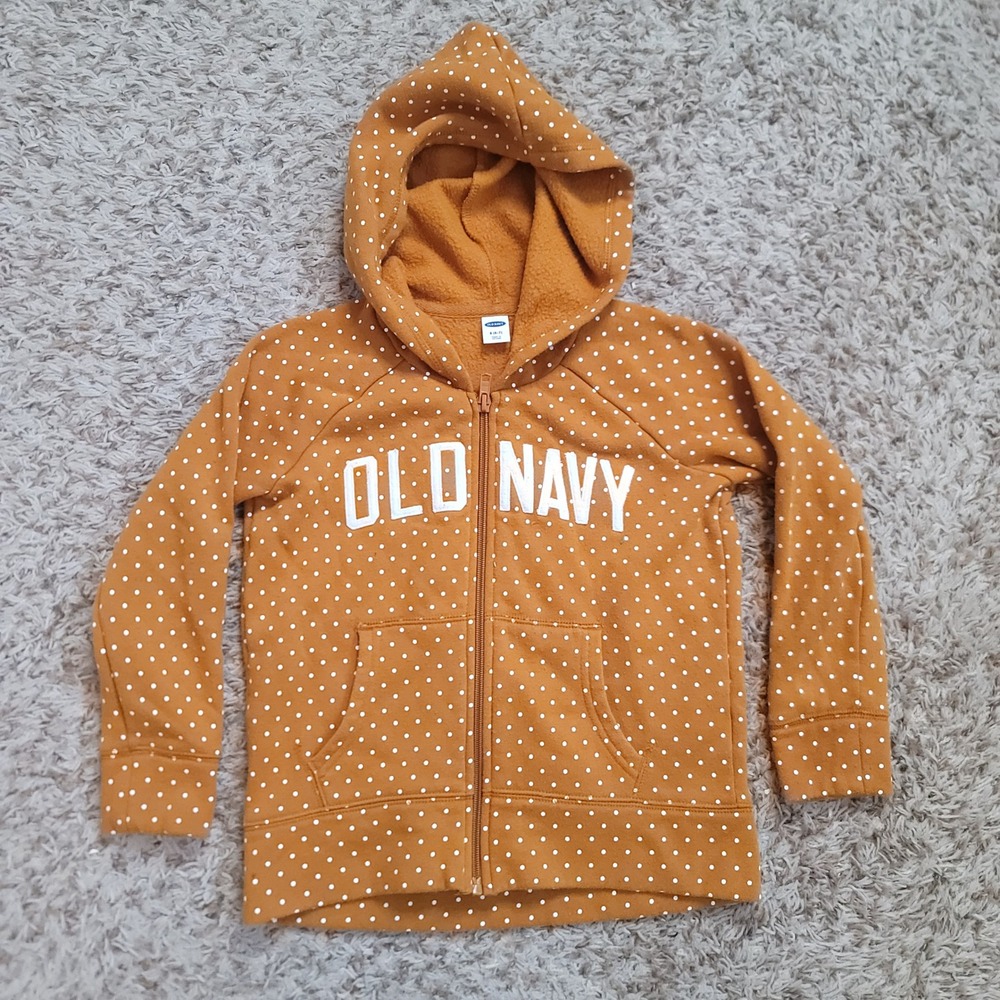 Old Navy Hoodie Kids S 6-7 Orange Polka Dot Full Zip Fleece Logo Sweatshirt